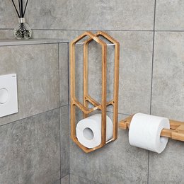 Porta della carta igienica rustica, mensola in legno montato a parete per la conservazione del bagno e arredamento