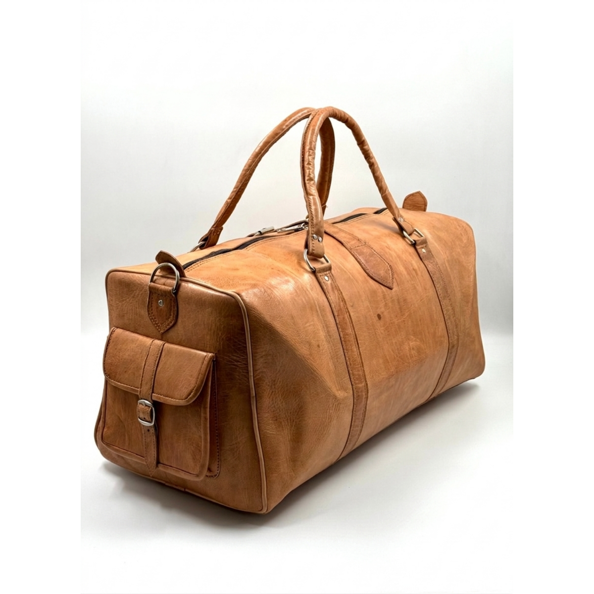Borsa da viaggio grande in pelle marocchina fatta a mano - Borsone artigianale "Heritage" in marrone naturale organico