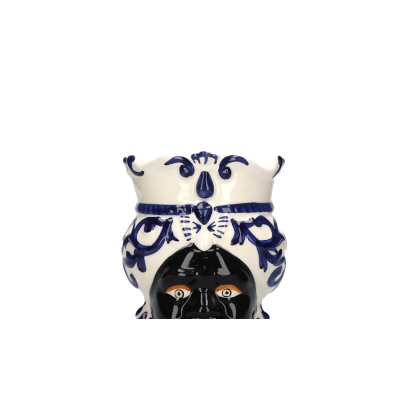 Blaue Männerkopfvase aus Keramik, H 20 x Ø 14 cm