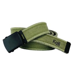 K4010EB | Stone Washed Canvas Ribbon Belt Col. Green with Matt Black Buckle. Dimensions: 125 x 4 x 0.5 cm One size - Can be shortened. Packaging: Rigid bottom/lid gift box