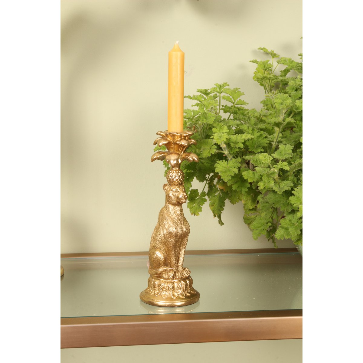 Leopard Candle Holder 23,5 cm - Gold - Resin