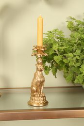 Leopard Candle Holder 23,5 cm - Gold - Resin