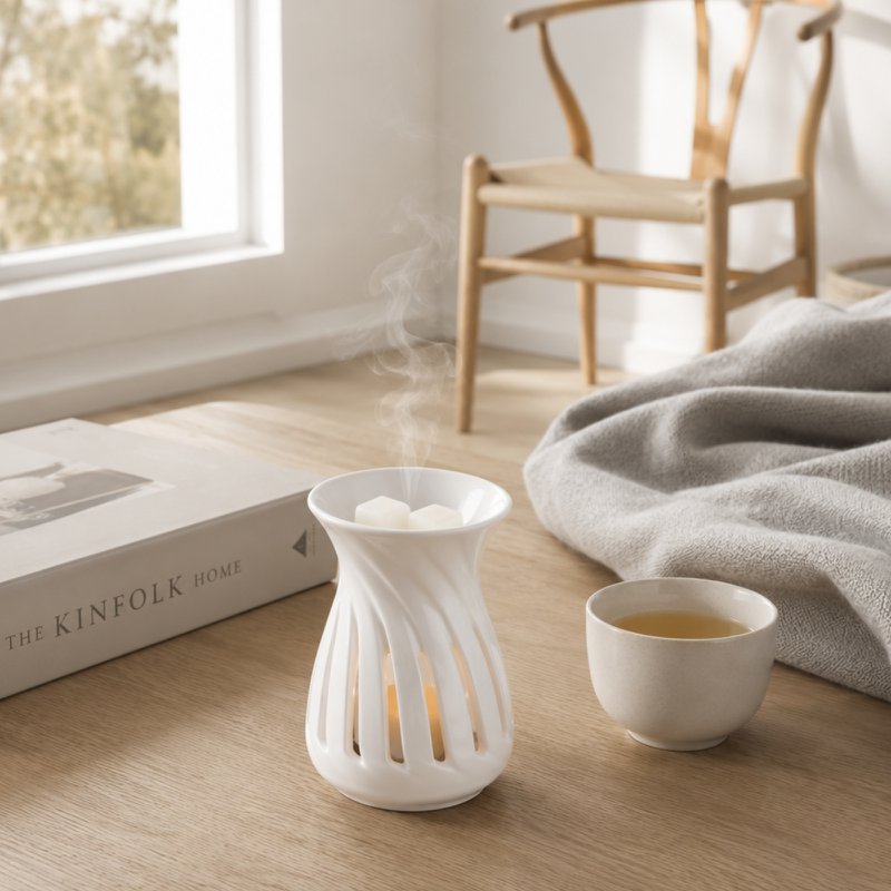 Parfumbrander uit de serie Céramy – Wit Corta – Gelakte keramische kaarsenhouder – Verspreiding van geurende was, etherische oliën – Decoratief cadeau-idee