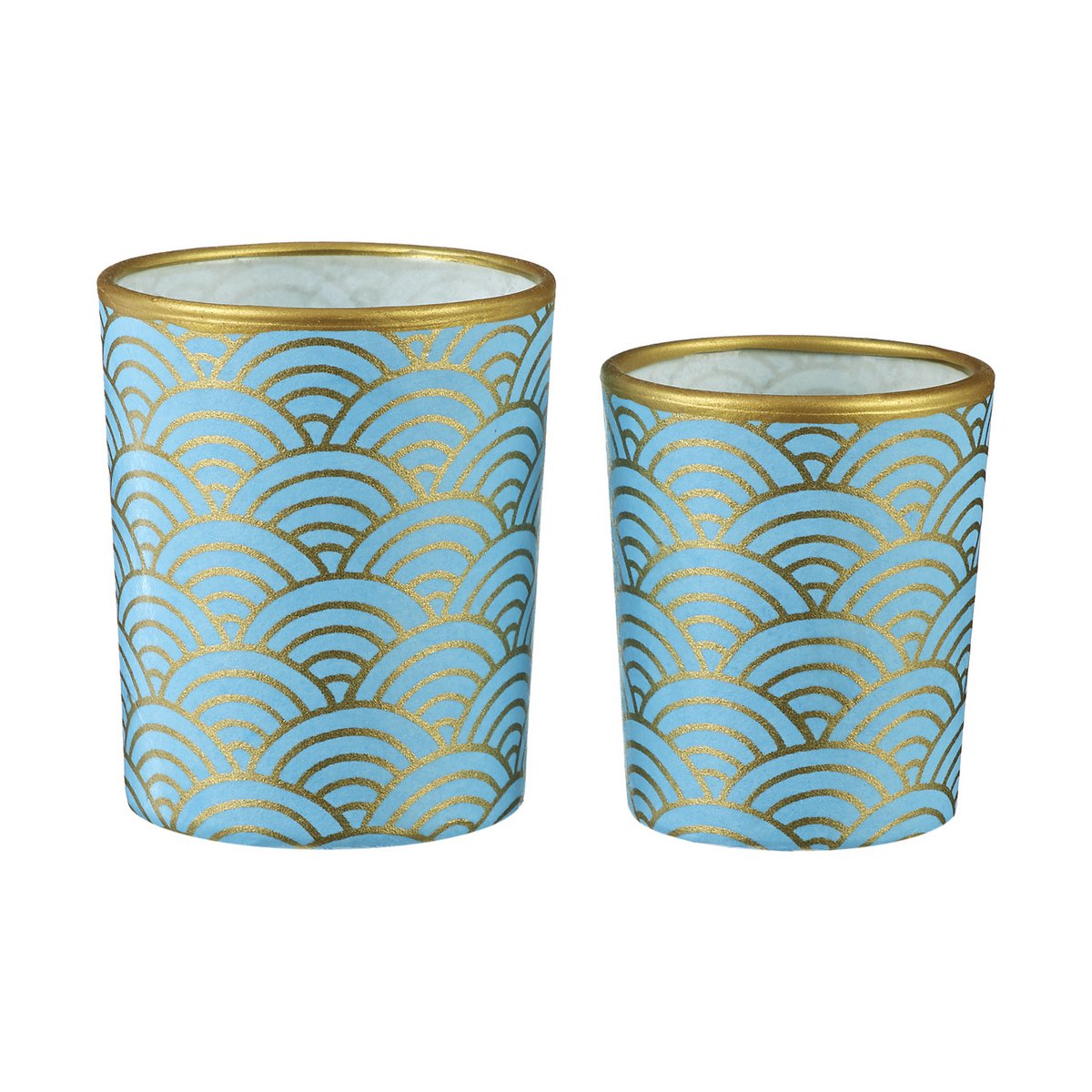 Kleine theelichthouder van glas & Chiyogami-papier | Horizon / Blauw | Met de hand gemaakt