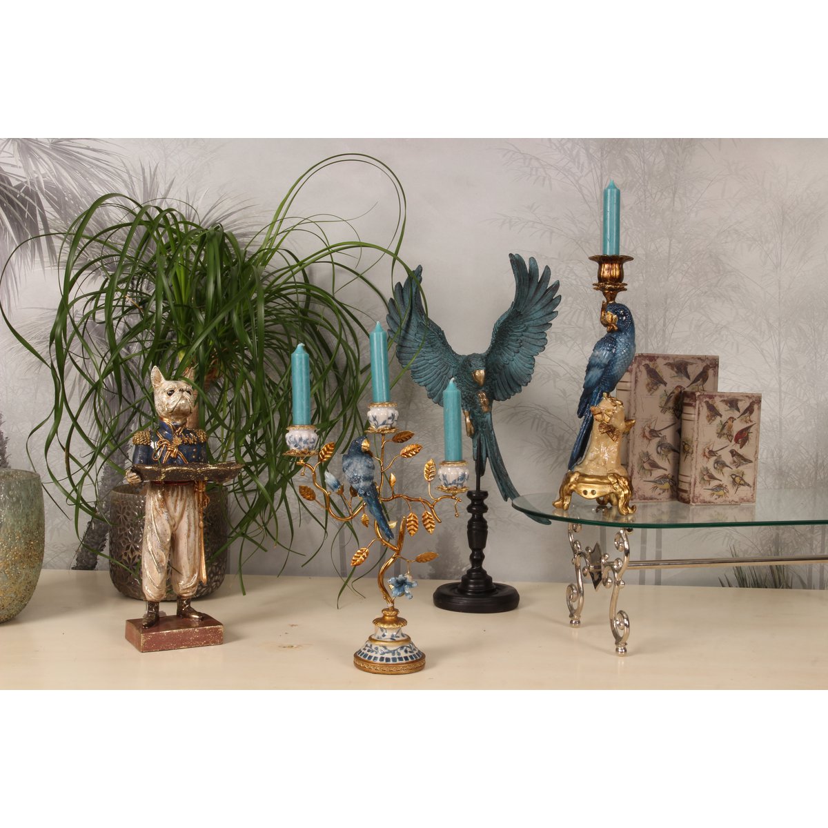Parrot Figurine on Stand 52.5 cm - Blue - resin