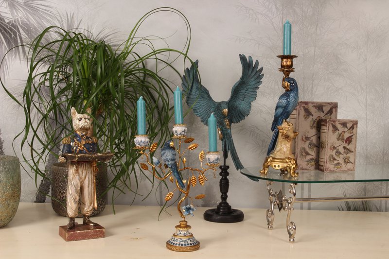 Parrot Figurine on Stand 52.5 cm - Blue - resin