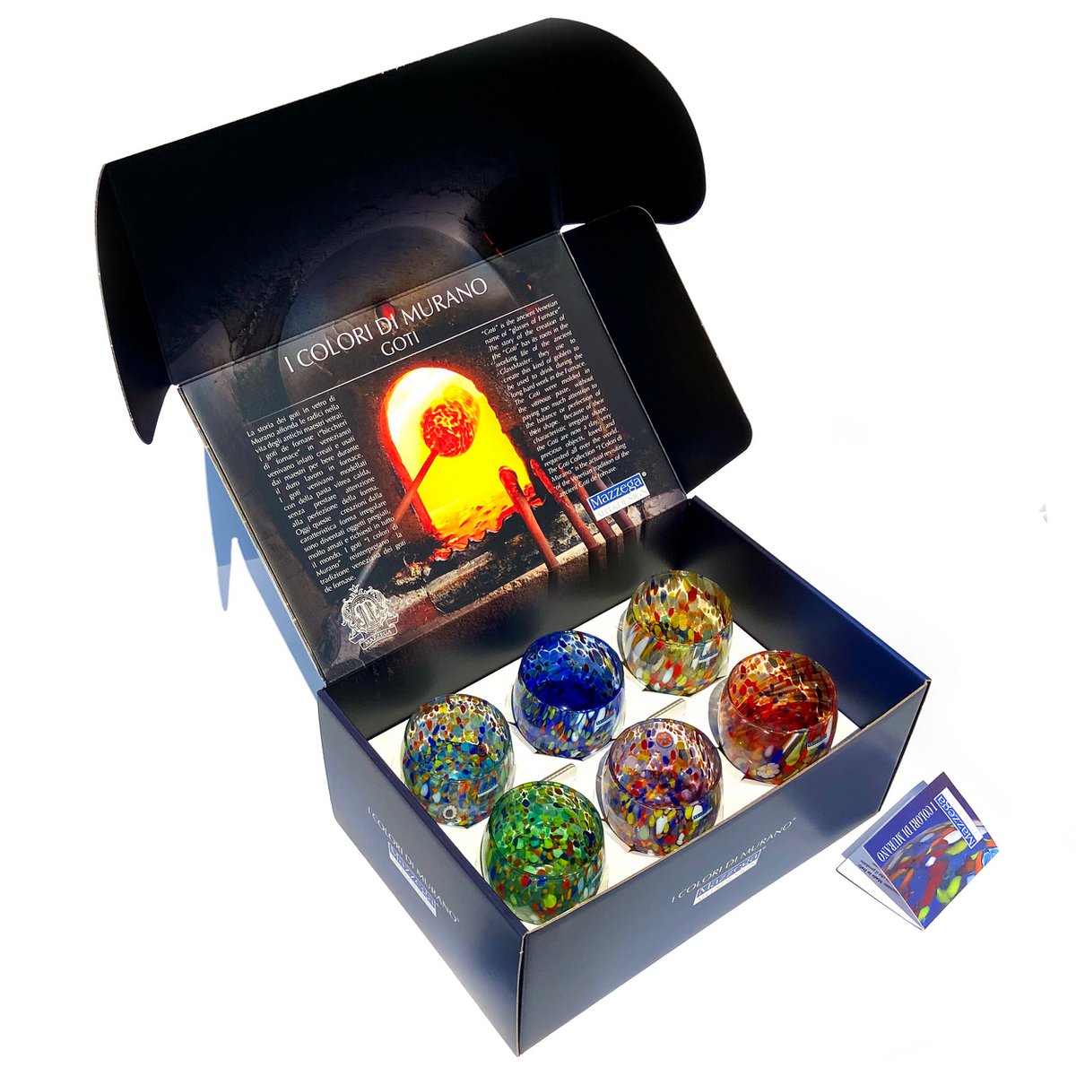 Klassieke waterglazen van handgeblazen en handgemaakt glas met Murano Murrine, lijn “I Colori di Murano”, 320 ml. Gemaakt in Italië