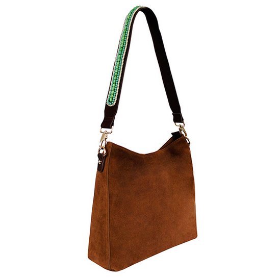 BOHO IBIZA BAG - Mint Ivory shoulder strap (70cm) + Suede bag (Cognac)