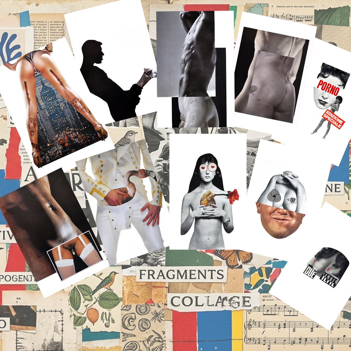 Erotische Illustrationspostkarten aus Papiercollage