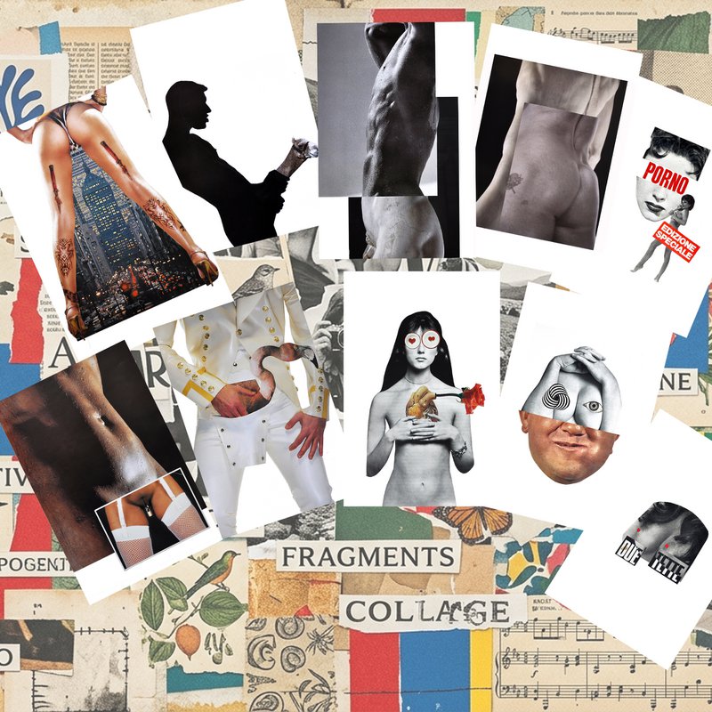 Erotische Illustrationspostkarten aus Papiercollage