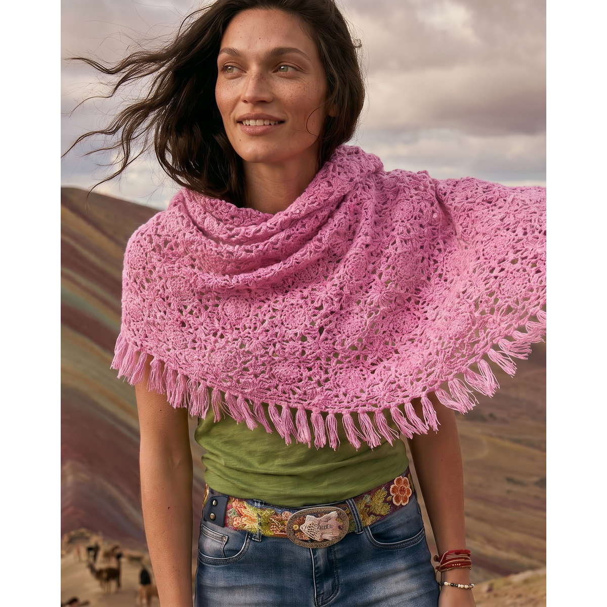 Cashmere scarf LA PAZ hand crocheted triangle