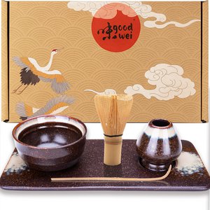 Matcha Set Deluxe 5 pcs. - Bowl, holder & tray, 80s matcha whisk & spoon