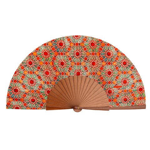 Islamitische kunst geïnspireerde handventilator Zellige Orange