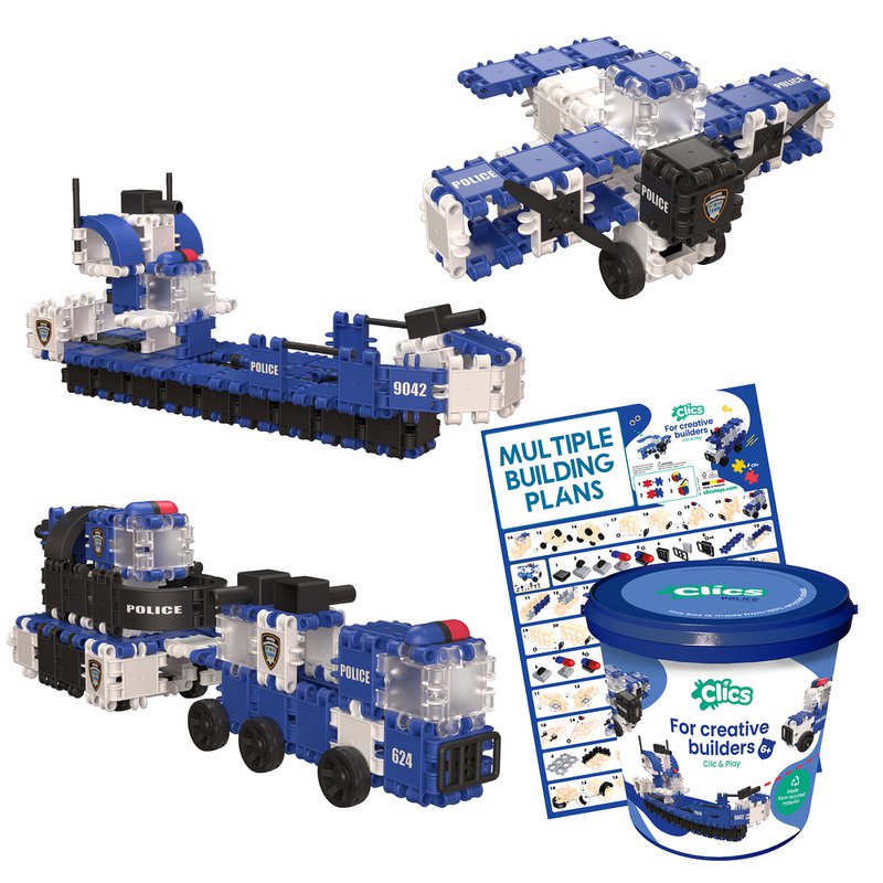 Clics building blocks– SUSTAINABLE TOYS made from RECYCLED PLASTIC (Made in Belgium)- building set police