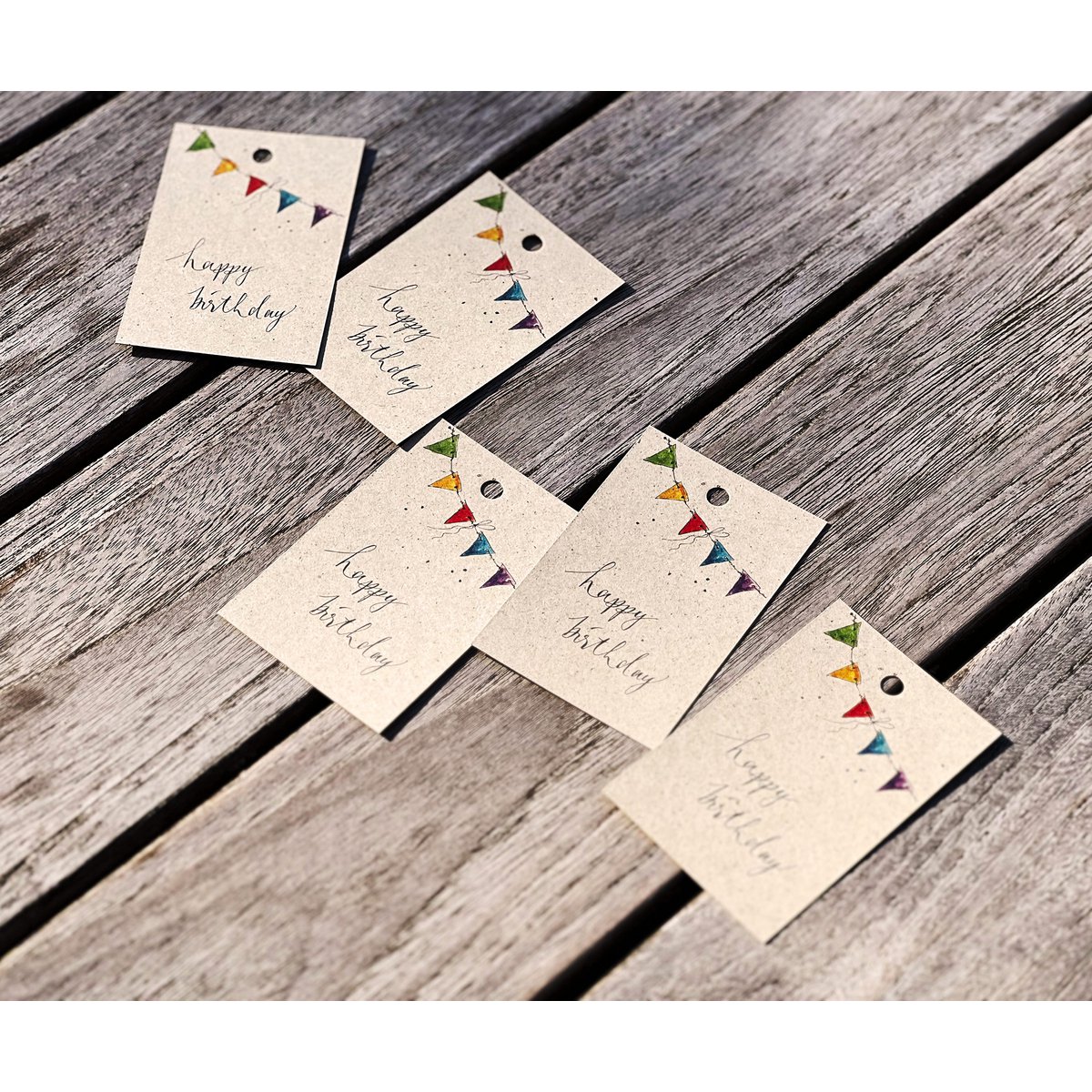 5 x cadeau -tags voor verjaardag | Gelukkige verjaardag | Kleurrijke wimpel | 85 x 55 mm