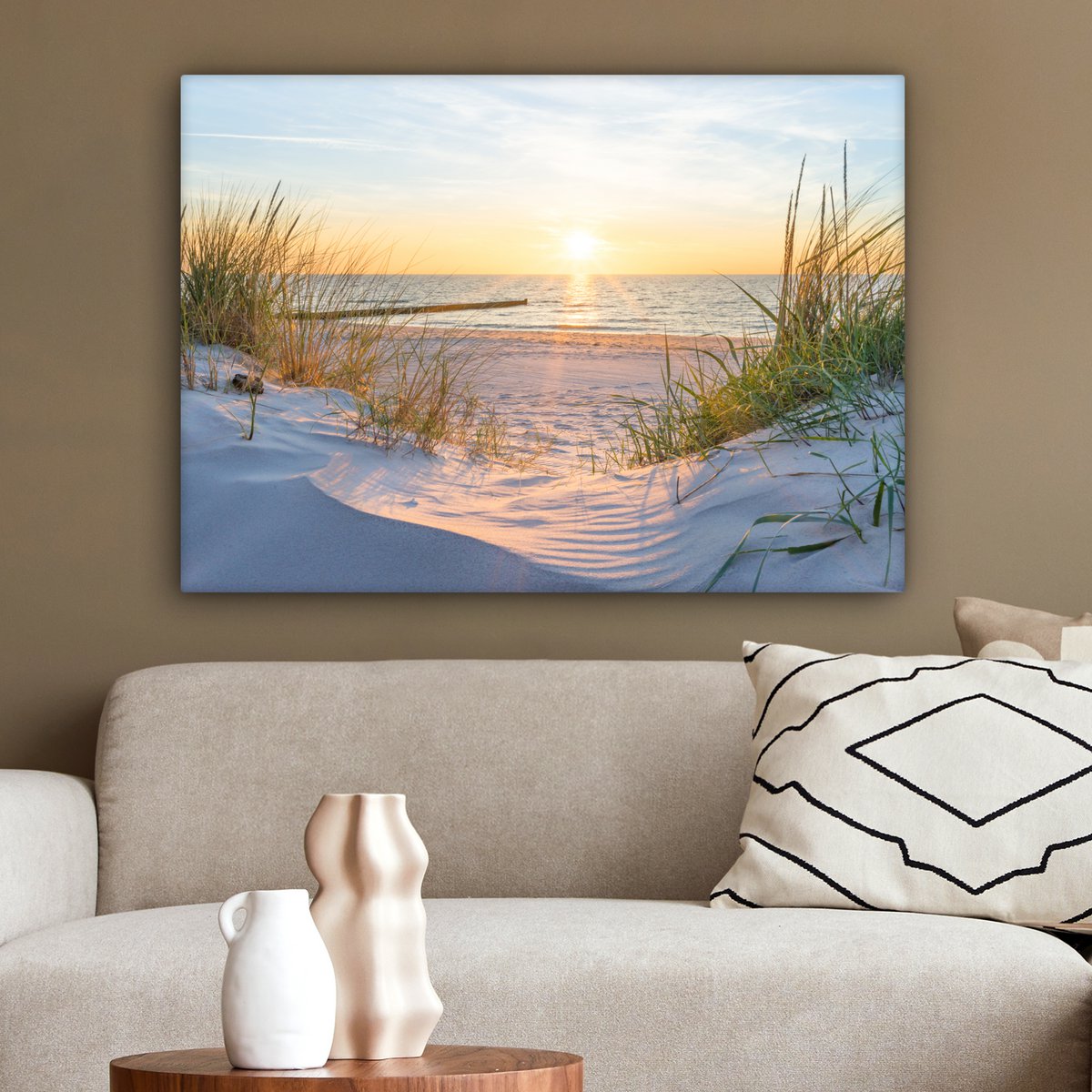 Pintura de lienzo - Decoración de pared - Playa - Sol - Dune - hierba - arena - horizonte