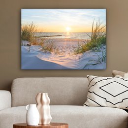Canvas Maleri - Wall Decoration - Beach - Sun - Dune - Grass - Sand - Horizon
