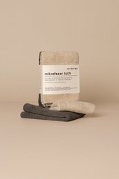 Microfiber cloth set in beige and gray colors, suitable for use as tea towels. The set includes 2 cloths made of soft, absorbent microfiber material.