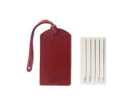 K0041VDB | Made in Italy two-tone luggage tag in genuine full-grain leather, grained dollar - Red/Blue - Dimensions: 6.5 x 12 cm - Packaging: rigid bottom/lid Gift Box
