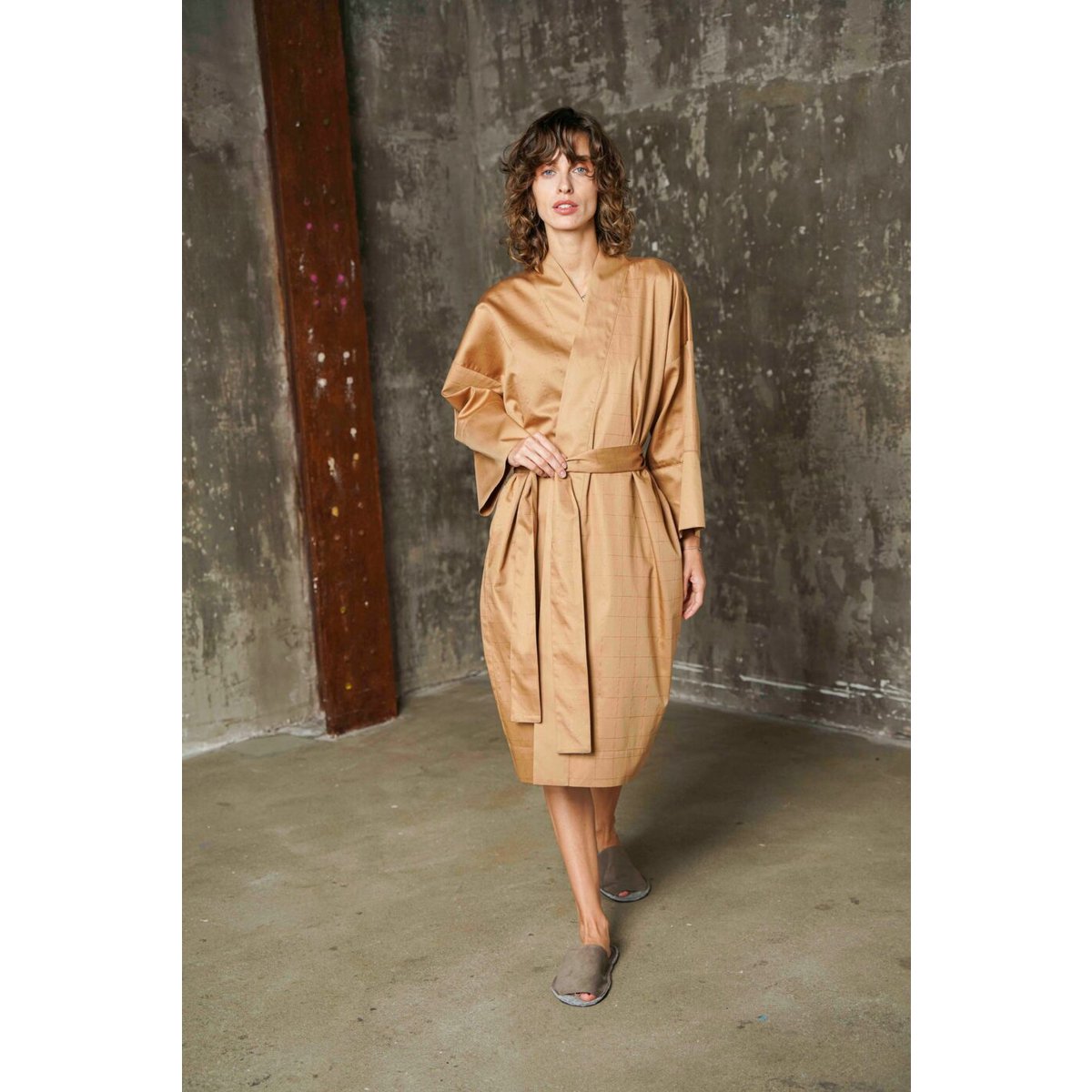 Bademantel Kimono Chess IQ Zimt