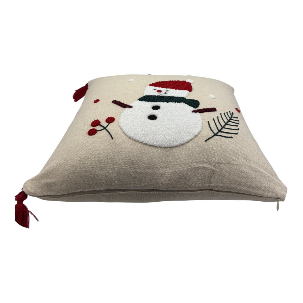 Almohada decorativa con bordado de perforación - Navidad - Snowman - 43 x 43 cm