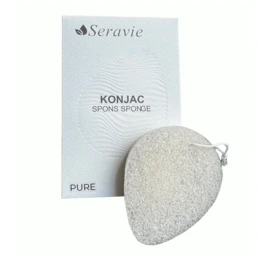  A natural, pure konjac sponge from Seravie. The sponge is shaped like a leaf and has a light, porous texture.