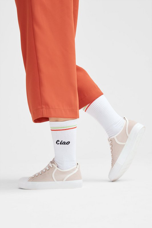 Chaussettes bio Ciao - chaussettes de tennis blanches avec lettrage et rayures