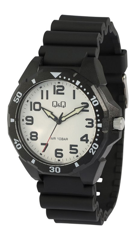 Q&Q men's watch, resin strap, Ø 43 mm, black/white