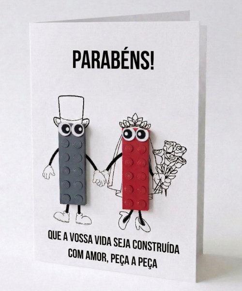 Carte postale de célébration de mariage – Brique de construction LEGO