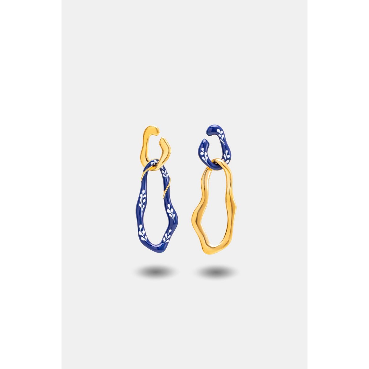 Boucles d'oreilles 2 en 1 en émail Varia — Bleu et doré