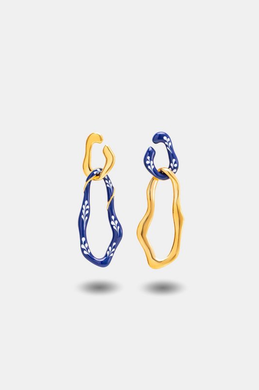Boucles d'oreilles 2 en 1 en émail Varia — Bleu et doré