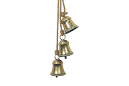  Gold metal hanging bells ornament, three cascading bell chimes, decorative Christmas pendant