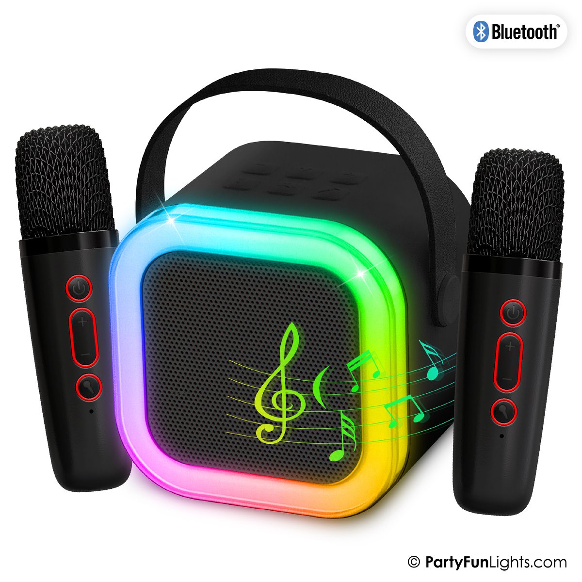 Mini duet Karaoke Set Party - z dwoma mikrofonami czarnymi - Odkryj oświetlenie - bezprzewodowe - dla dorosłych i dzieci