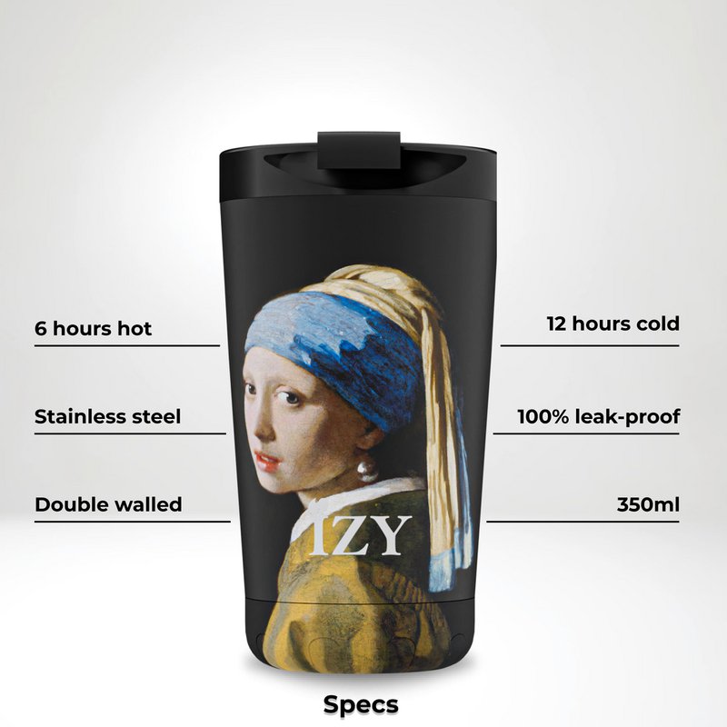 IZY Mug, Girl with the Pearl Earring, 350ml, giftbox - Thermische beker | reisbeker | Afsluitbare mug voor hete of koude dranken | isoleerbeker | Thermos | Mug