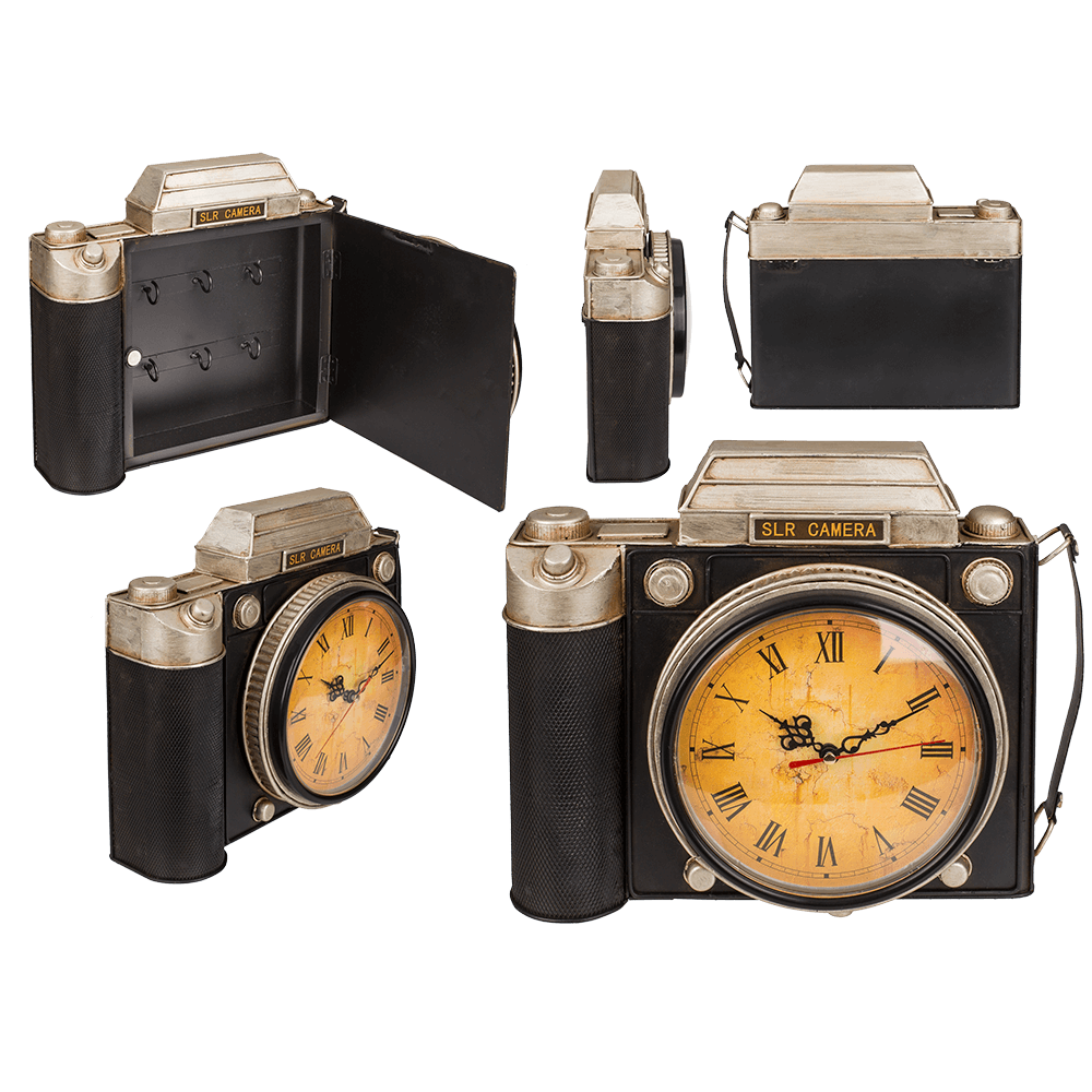 Schlüsselkasten aus Metall, Kamera mit Uhr,