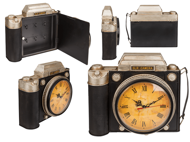 Schlüsselkasten aus Metall, Kamera mit Uhr,