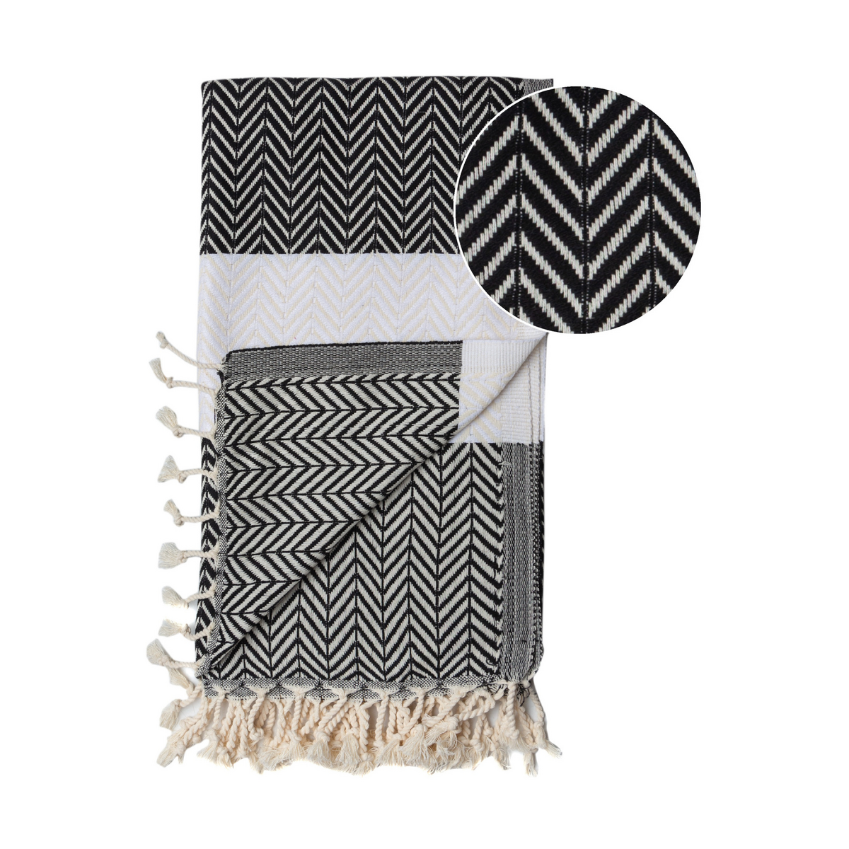 ZAYA Toalla Hammam Beach & Spa de Algodón – Compacta – Negro / Blanco - 180x100 cm