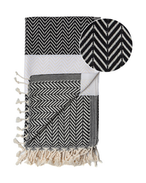 ZAYA Cotton Hammam Beach & Spa Towel – Compact – Black / White - 180x100 cm