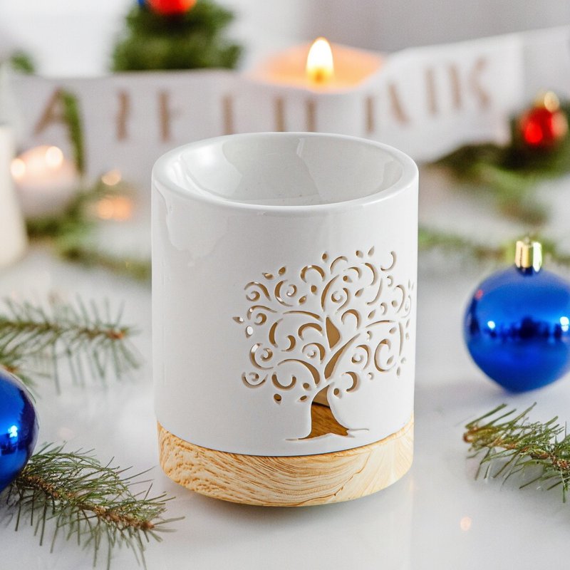 Quemador de perfumes serie Céramy – Árbol de la vida – Portavelas de cerámica lacada – Difusión de ceras aromáticas, aceites esenciales – Idea decorativa de regalo