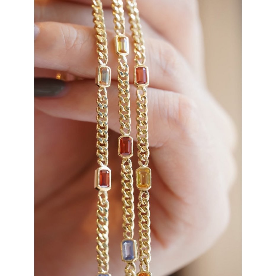 Bracelets à chaîne cubaine vermeil doré avec des pierres arc-en-ciel