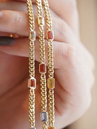 Bracelets à chaîne cubaine vermeil doré avec des pierres arc-en-ciel