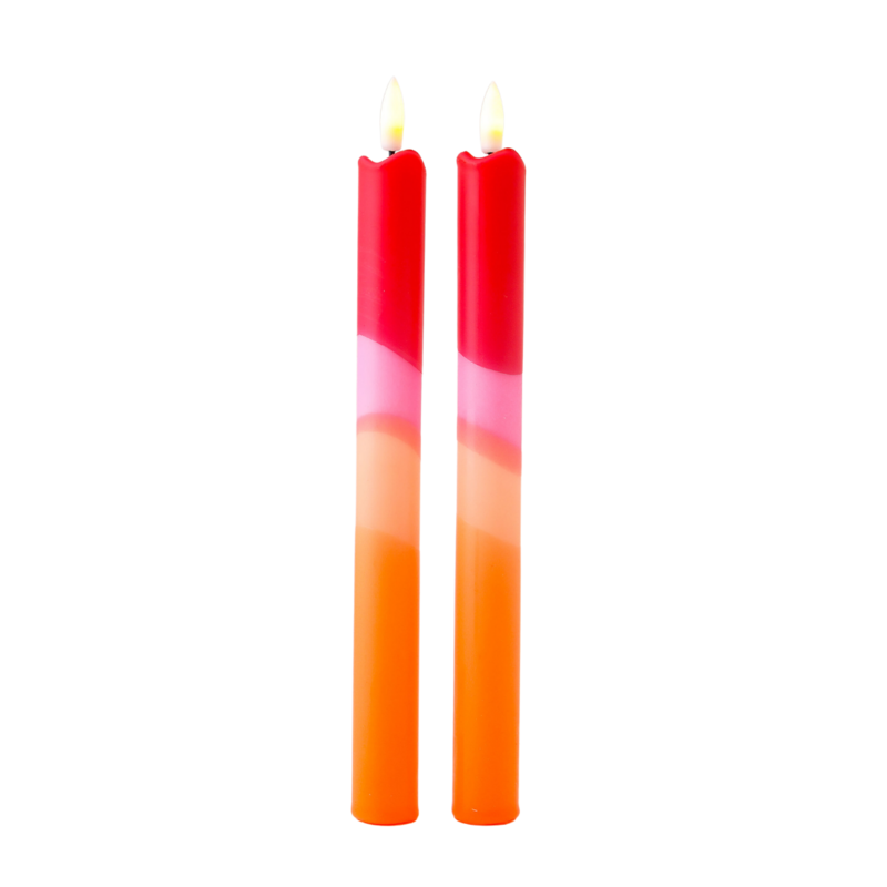 LED Pillar Kaars Red Orange - Set of 2