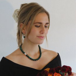 Boucles d'Oreilles Malachite & Perle – Argent 925 Plaqué Or