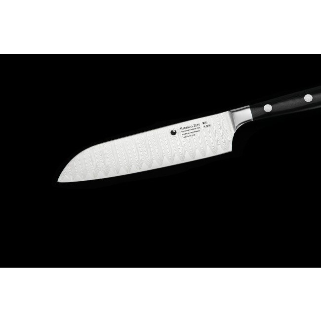 KATAHIRO ZEN 3-delt damask kokkekniv sæt - kokkekniv, santoku kniv, skærekniv med bambus magnetisk knivholder