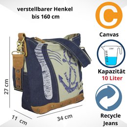 Sac à bandoulière durable Sunsa pour femmes. Sac à bandoulière fabriqué à partir de jeans recyclés et de toile (toile). Sac à main style rétro vintage. Sac bandoulière pour femme.