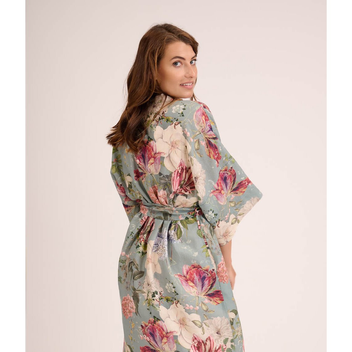 Lniany szlafrok kimono Garden Emerald
