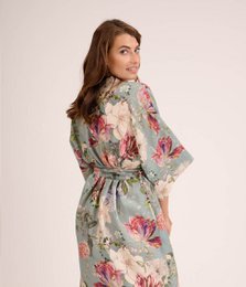 Lniany szlafrok kimono Garden Emerald