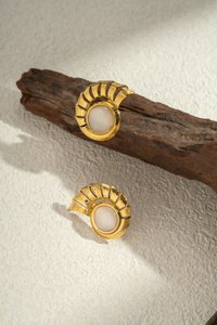 Boheemse oorbellen Spiral Shell Seashery Stone Cat oog in roestvrij staal