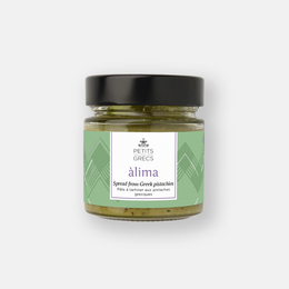 Tahini spread with pistachio, creamy texture, nutty flavor, made with high-quality ingredients.