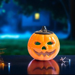 Bruciatore di incenso di zucca in ceramica – Diffusore di oli essenziali, cere e profumi – 12 cm – Lavorazione artigianale – Ambiente Zen